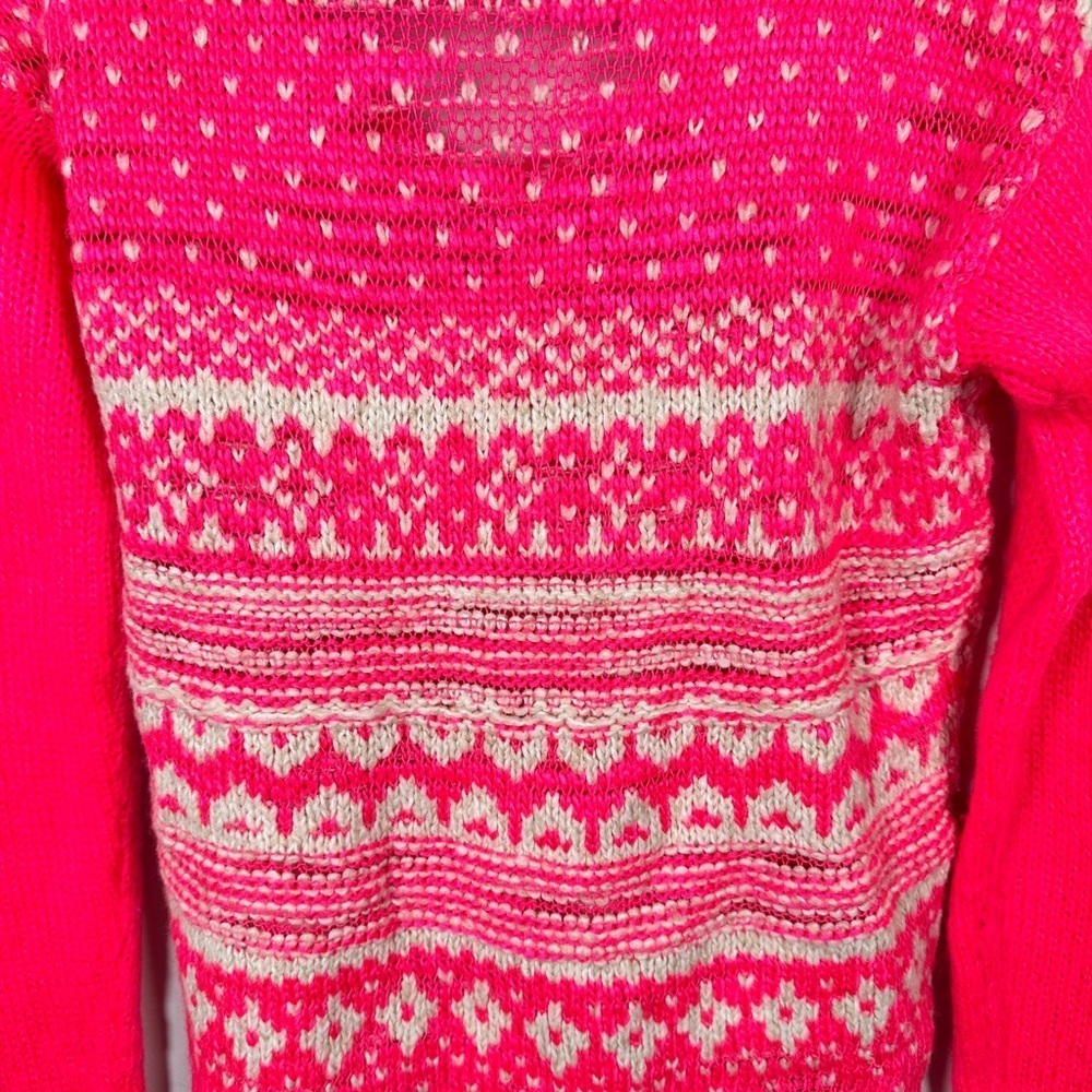 Aeropostale Barbiecore Pink Fair Isle Knit V-Neck Sweater M Lightweight Y2K - Picture 4 of 8
